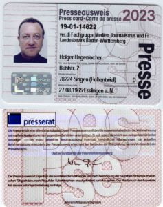 Presseausweis Holger Hagenlocher 2023 | Redaktionsbüro Hagenlocher